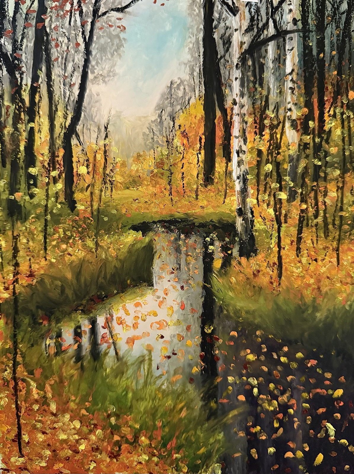 Autumn Stream — Oil Pastel painting by Kelly Laura.