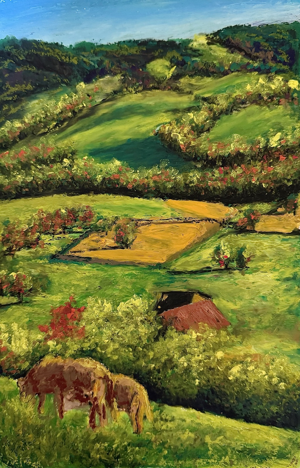 Green Hills — Oil Pastel painting by Kelly Laura.