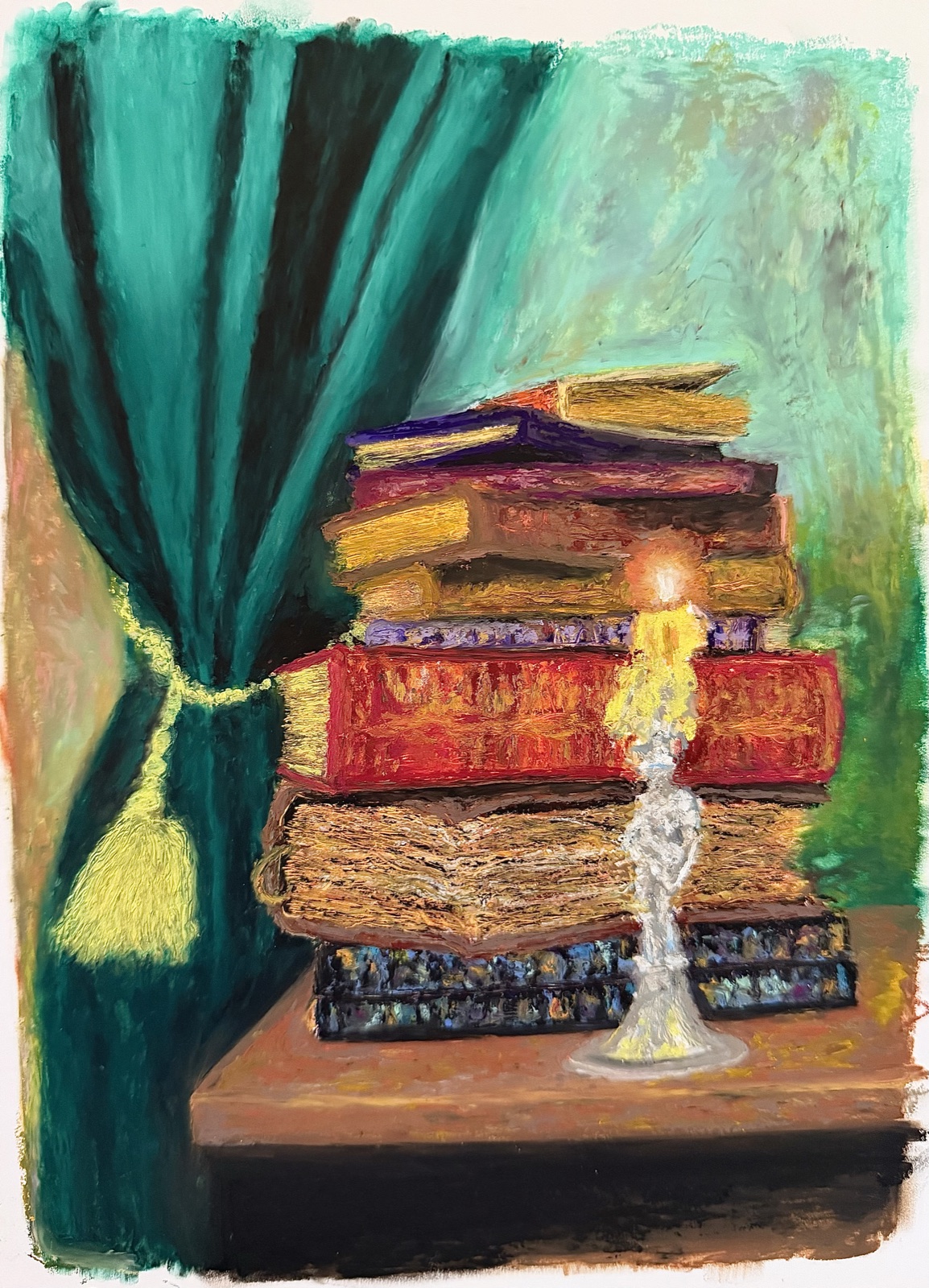 Old Books — painting by Kelly Laura.
