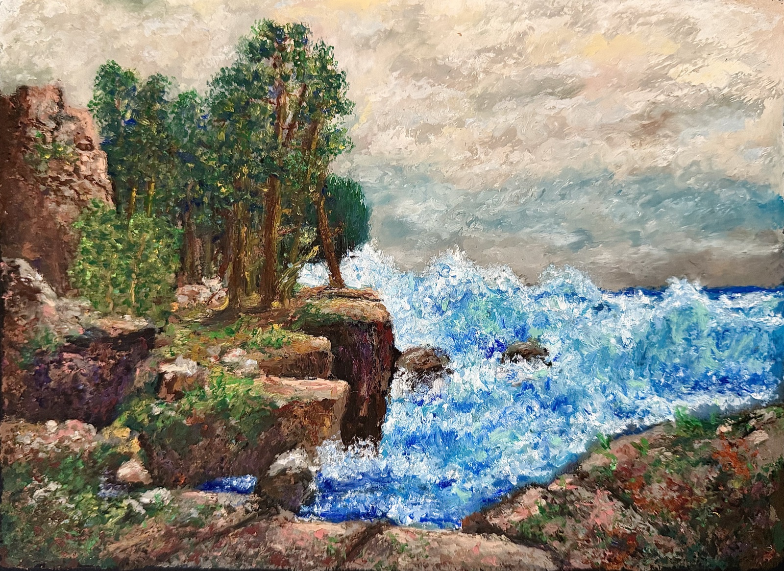 Sea Cliffs — Oil Pastel painting by Kelly Laura.