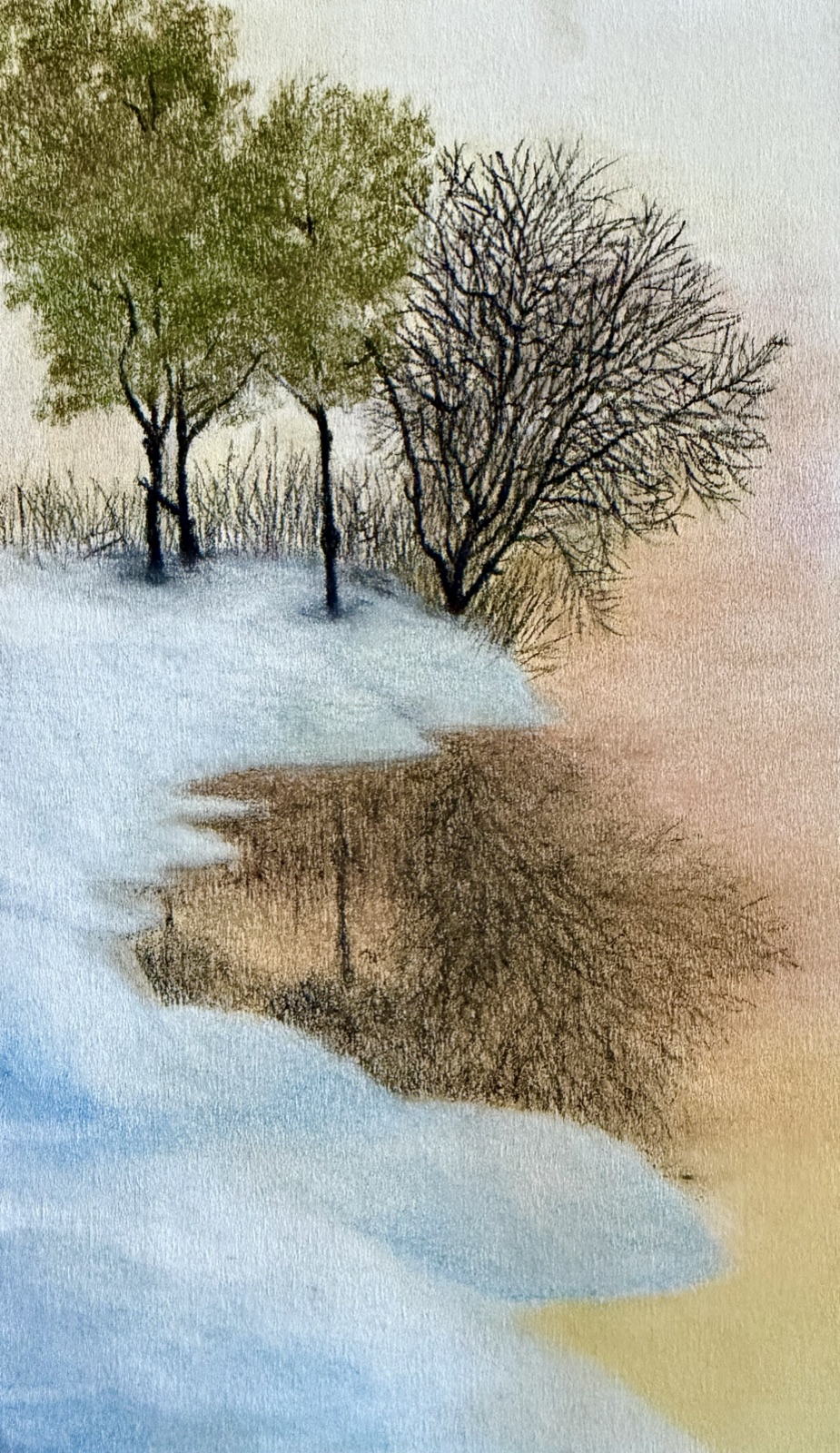Soft Snow — Pastel Pencil painting by Kelly Laura.