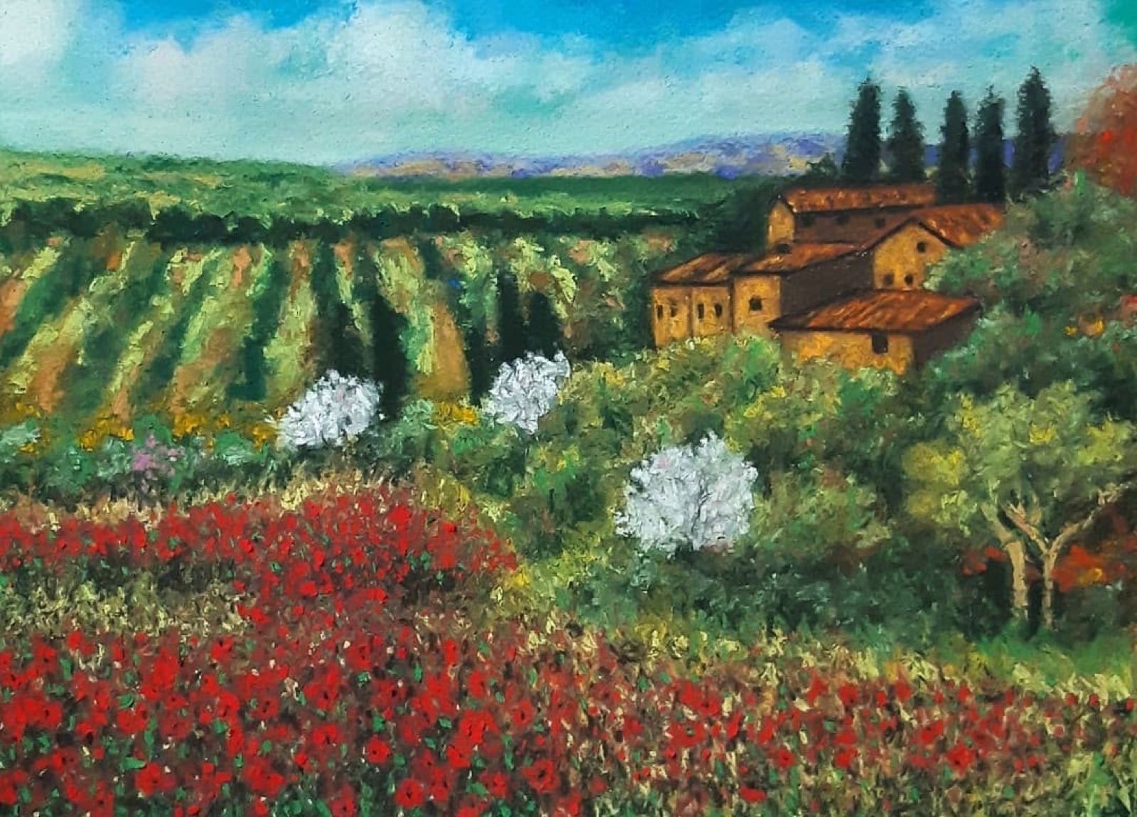 Tuscan Hills — Soft Pastel painting by Kelly Laura.